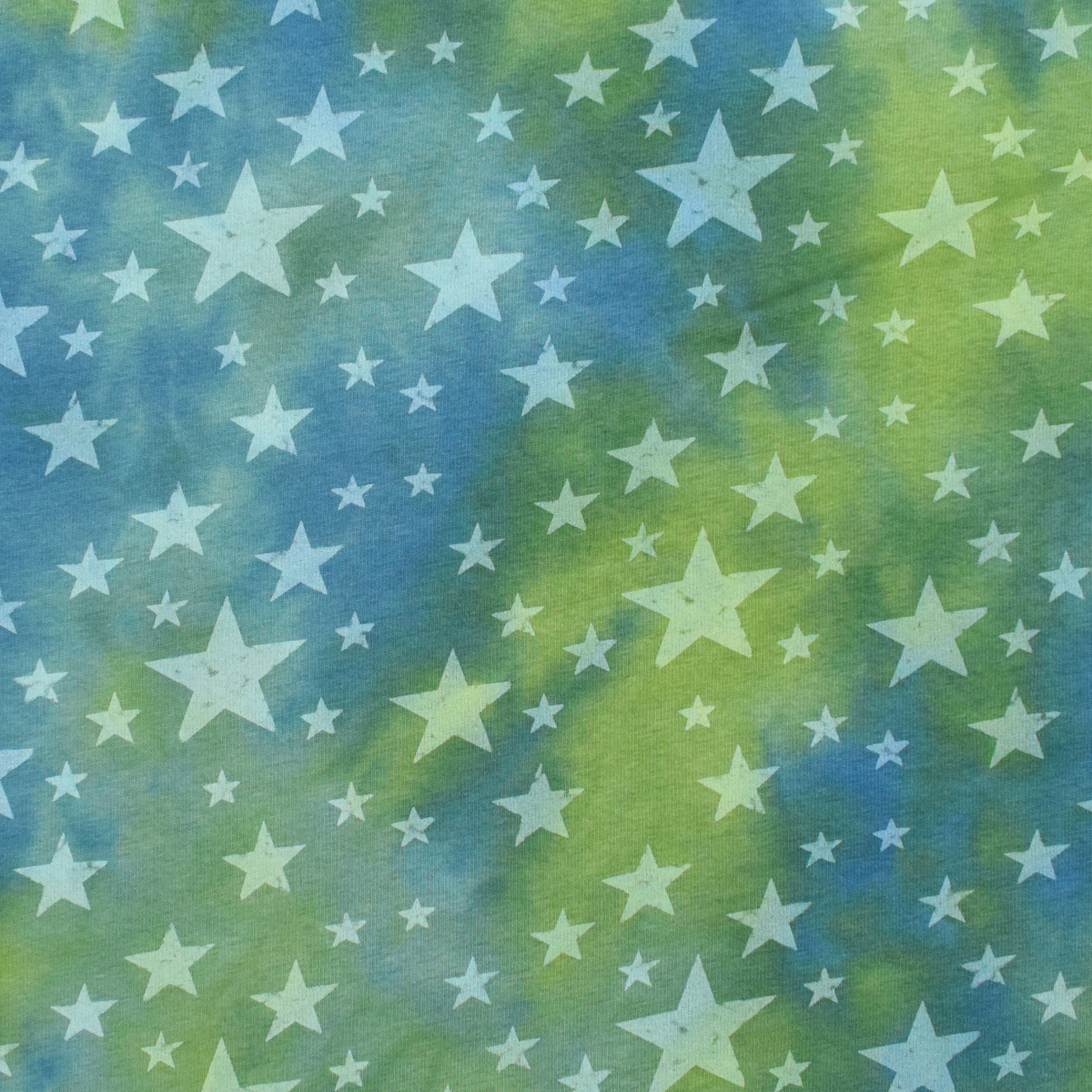 Alpenfleece Sweatstof Batik Stars Groen Stoffen Hemmers