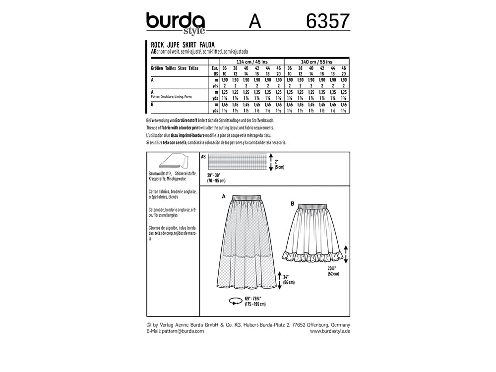 Sewing Pattern Burda 6357 Skirt En Ger Fr Fabrics Hemmers