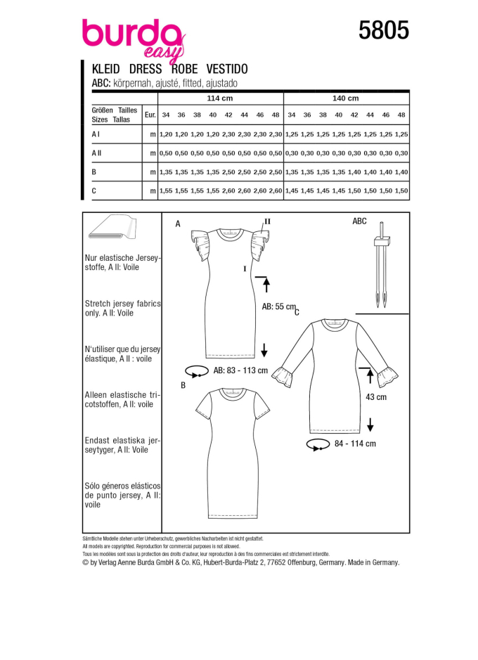 Naaipatroon Jurk Burda 5805 Nl Dui En Fr Stoffen Hemmers