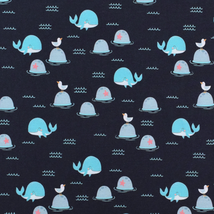 Tissu jersey de coton Bord de mer Sea animals Fräulein von Julie bleu