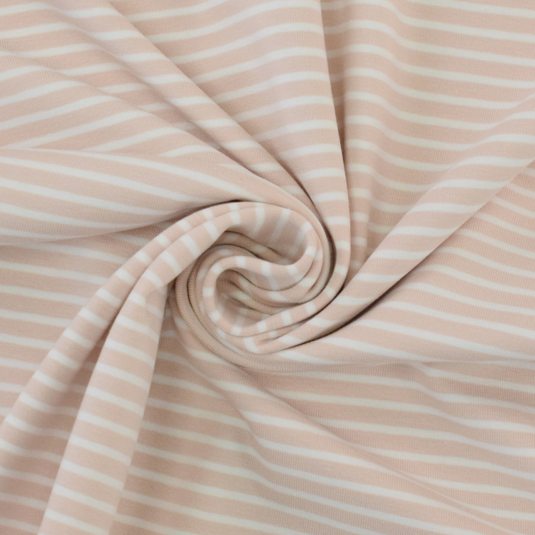 Cotton Jersey Stripes Powder Pink White Fabrics Hemmers