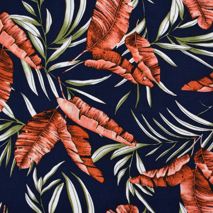 Viscose Voile Flower Leaves Navy Blue Fabrics Hemmers