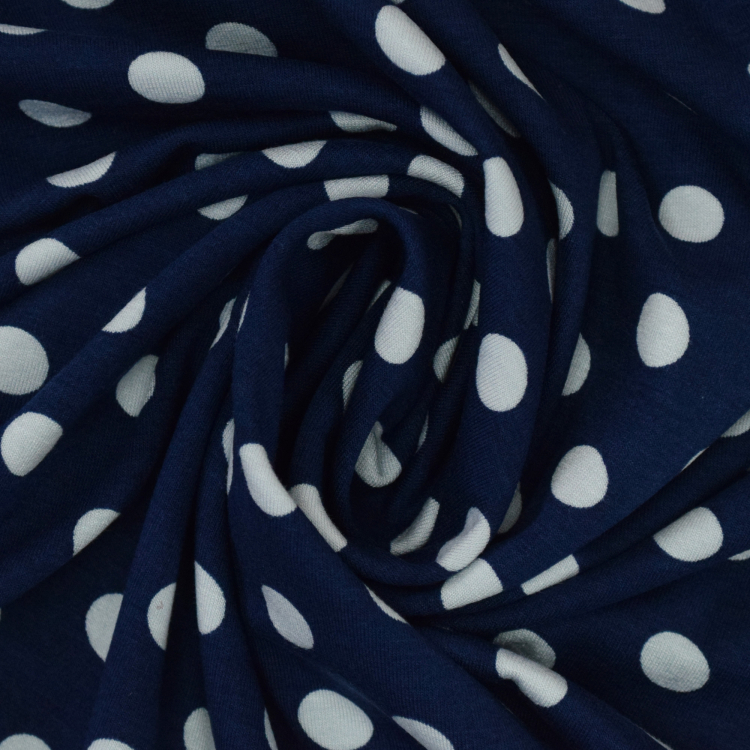 Tissu Jersey Viscose Polka Dots Marine Tissus Hemmers