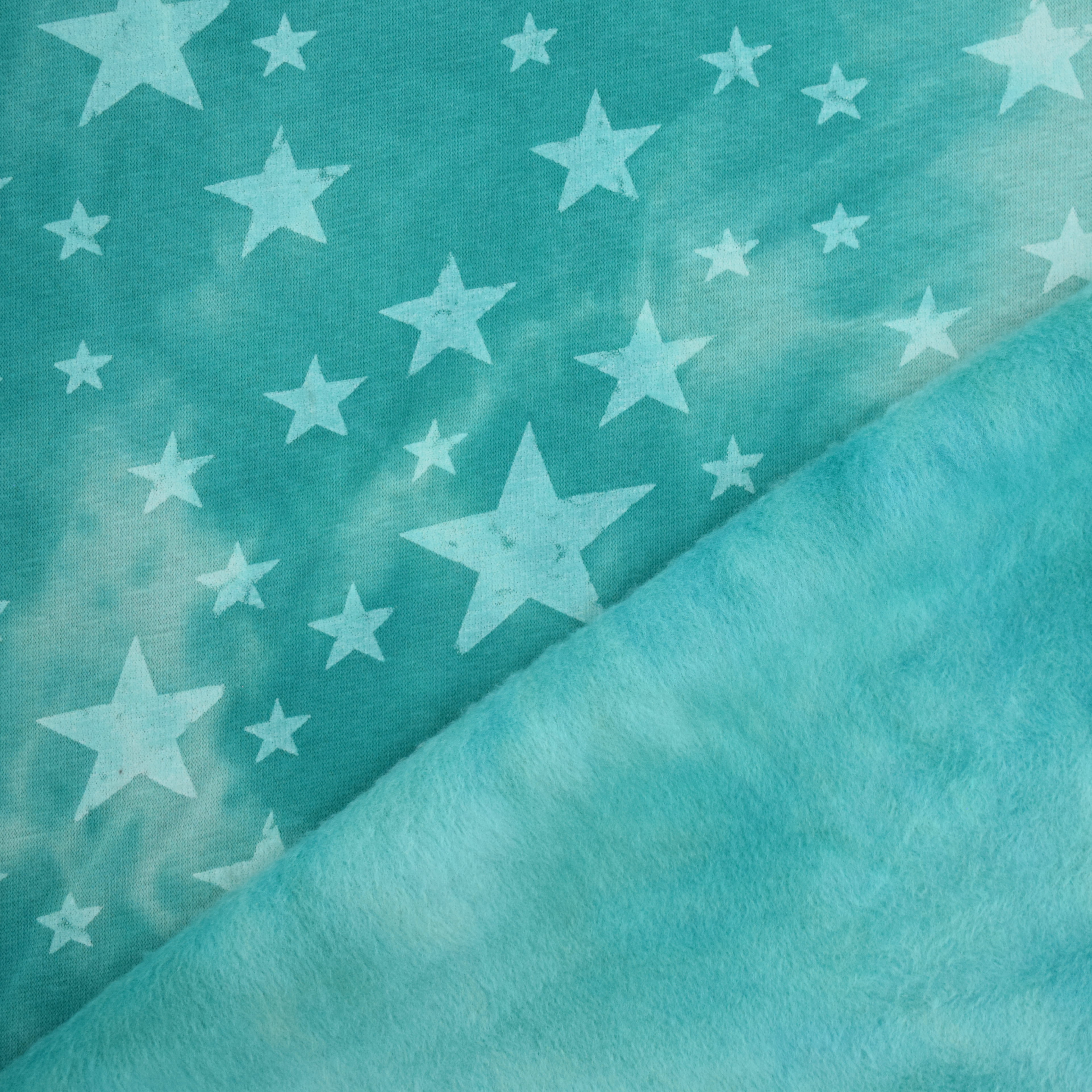 Alpine fleece sweatshirt fabric Batik Stars, aqua Fabrics Hemmers