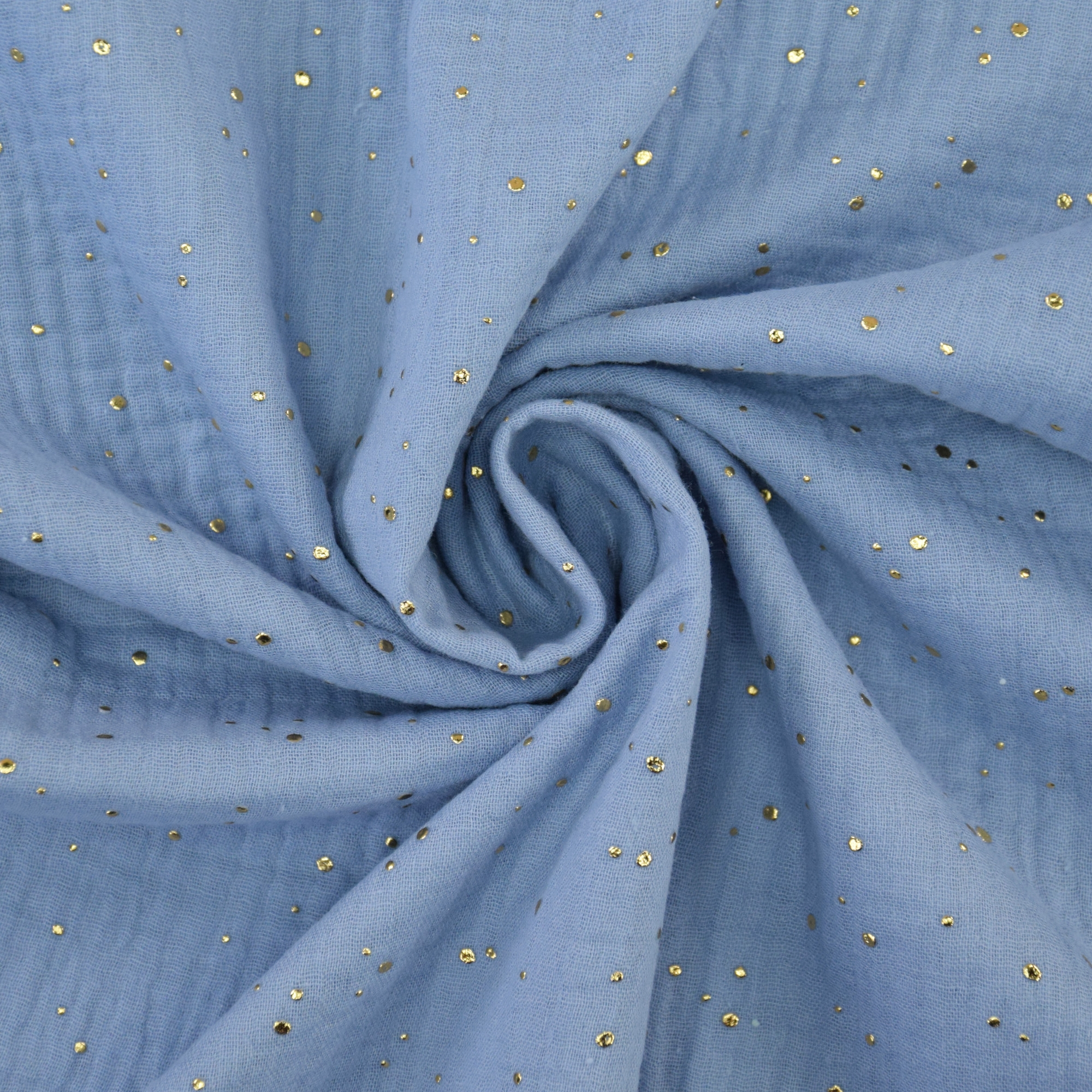 White 100% Cotton Fabric Dressmaking Double Gauze Gold Dot 