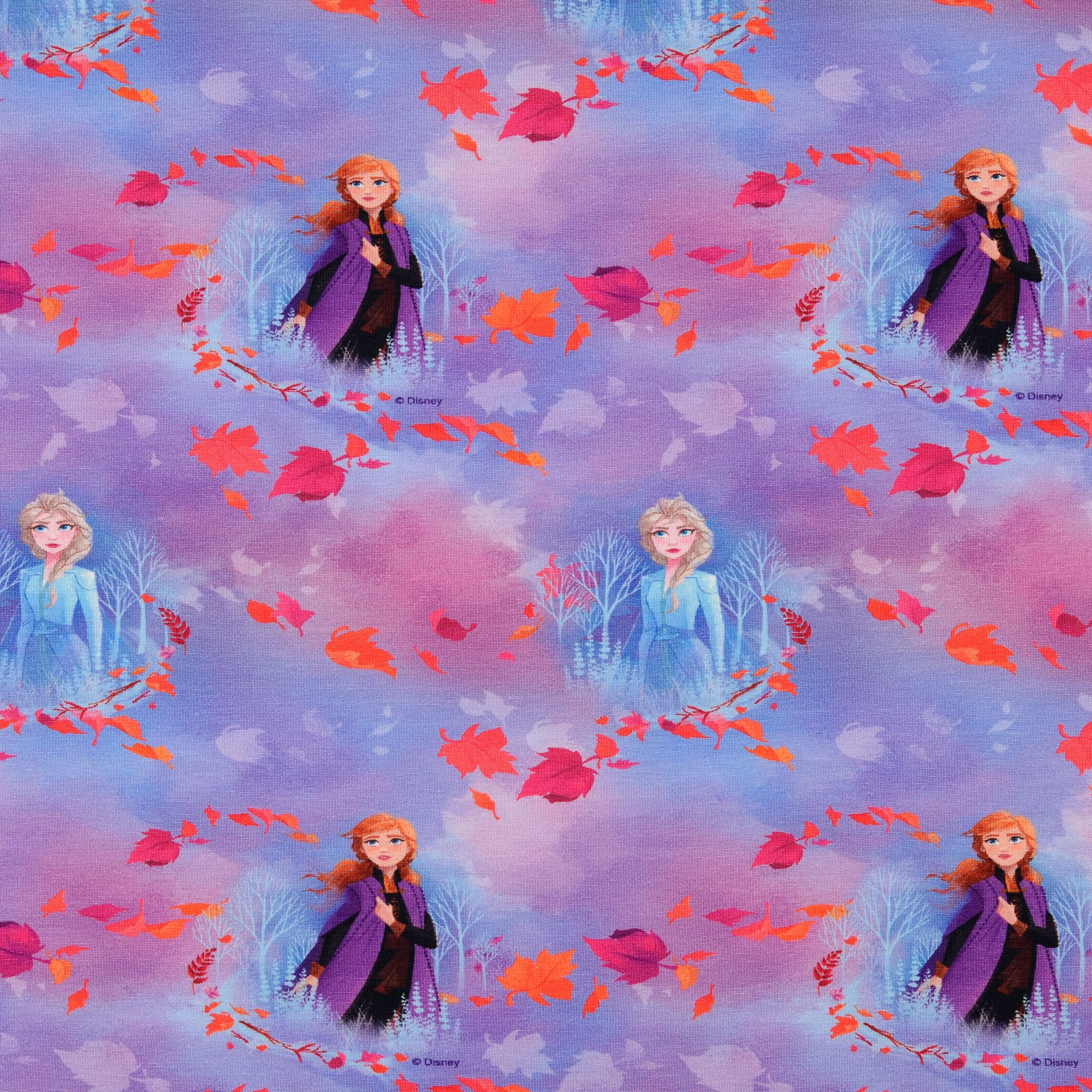 Tissu jersey de coton la Reine des Neiges Frozen 2 Elsa et Anna, pourpre