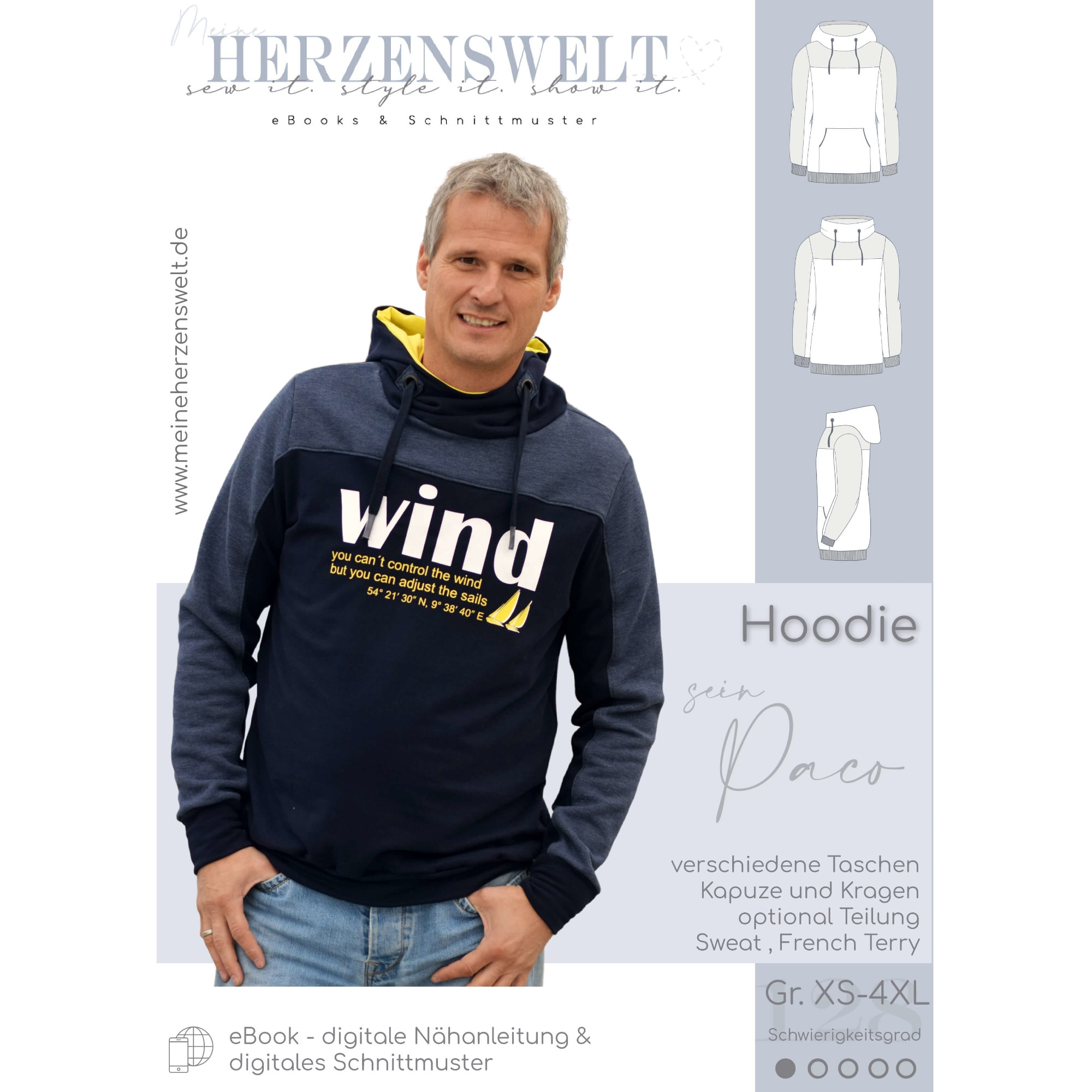 Ellendig samen verwennen E-Book Meine Herzenswelt Hoodie Herren Paco #128, german | Fabrics Hemmers