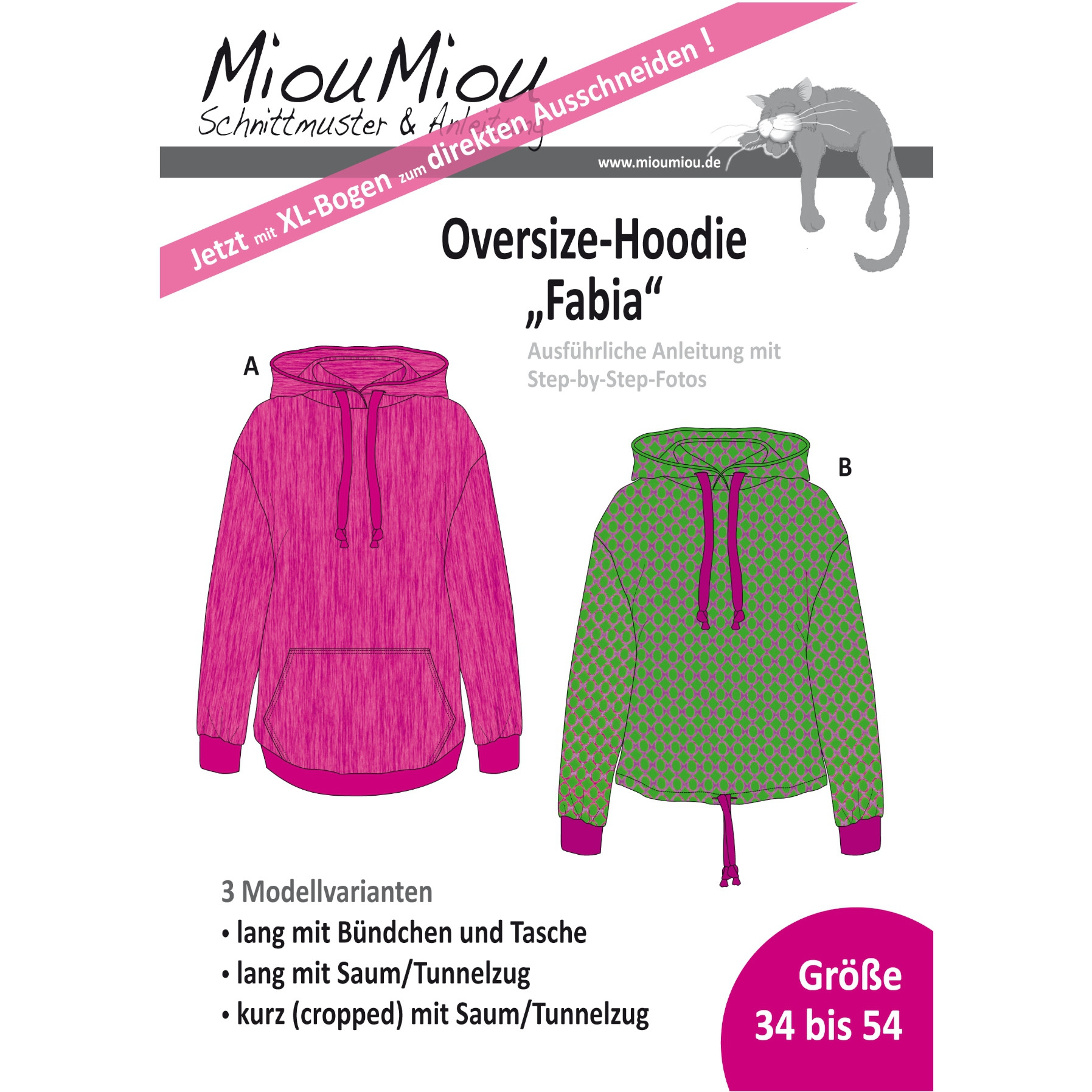 Miou Miou Oversize-Hoodie Fabia, paper pattern A5, German