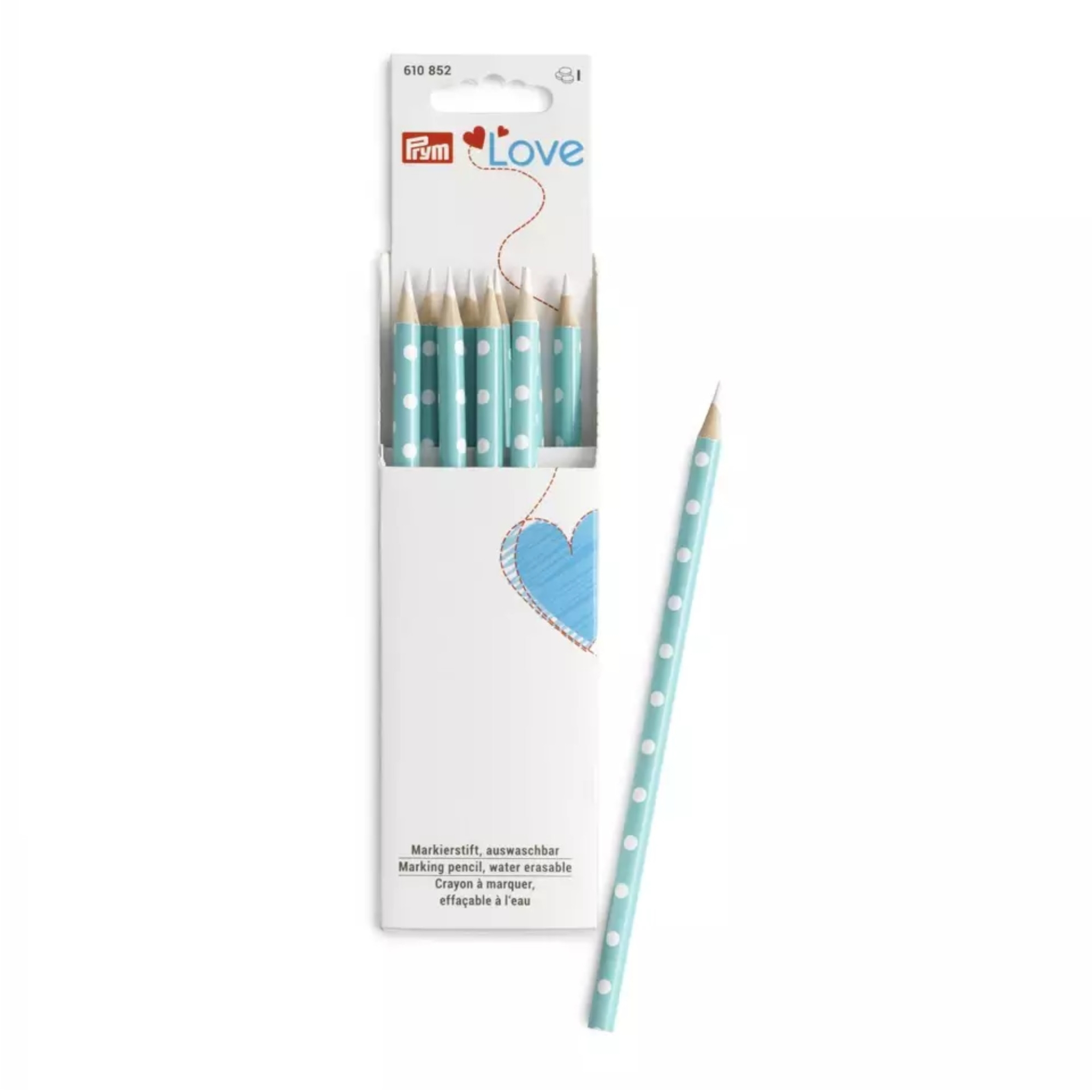 Prym - Crayon craie avec brosse à effacer 11 cm - blanc + bleu - 2 pièces