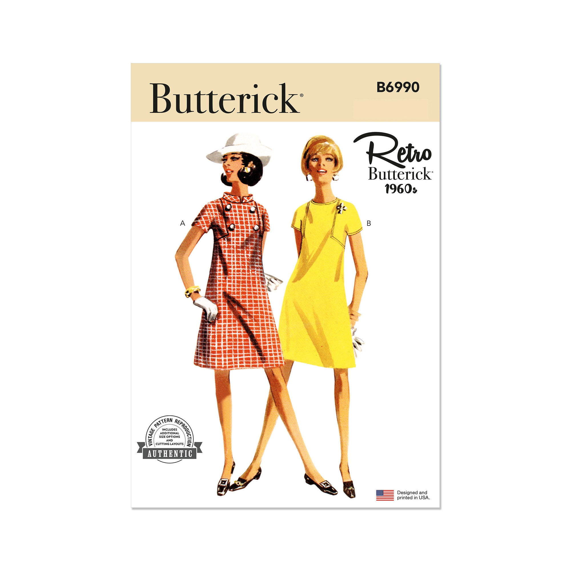 Patron Butterick 6990 robe femme vintage, version papier, taille 44-52, en  français