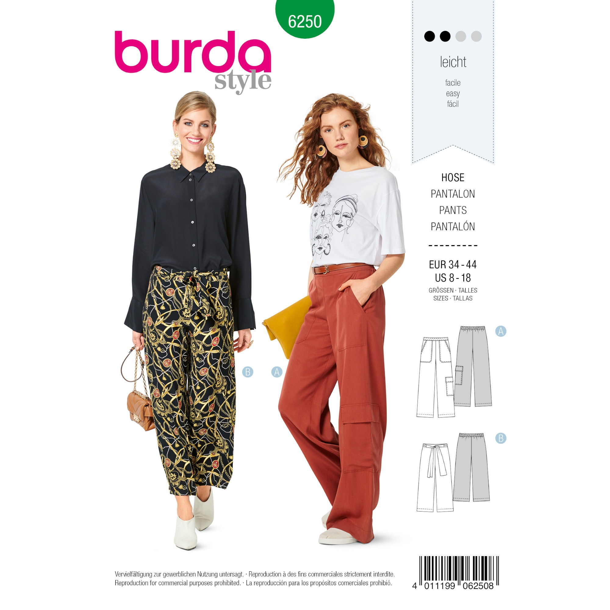 Burda Pattern 6229 Trousers/Pants with Elastic Waist with Pockets in S —   - Sewing Supplies