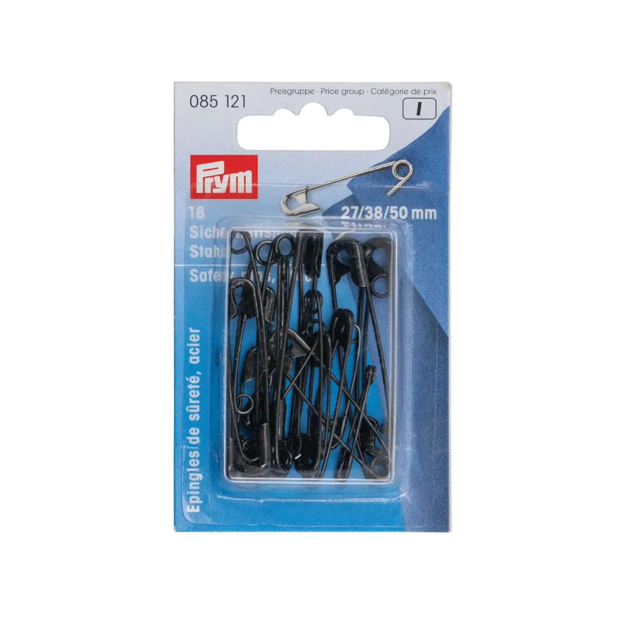 Prym Safety Pins with Coil No 27/38/50mm 0-3 Black 27/38/50 mm 