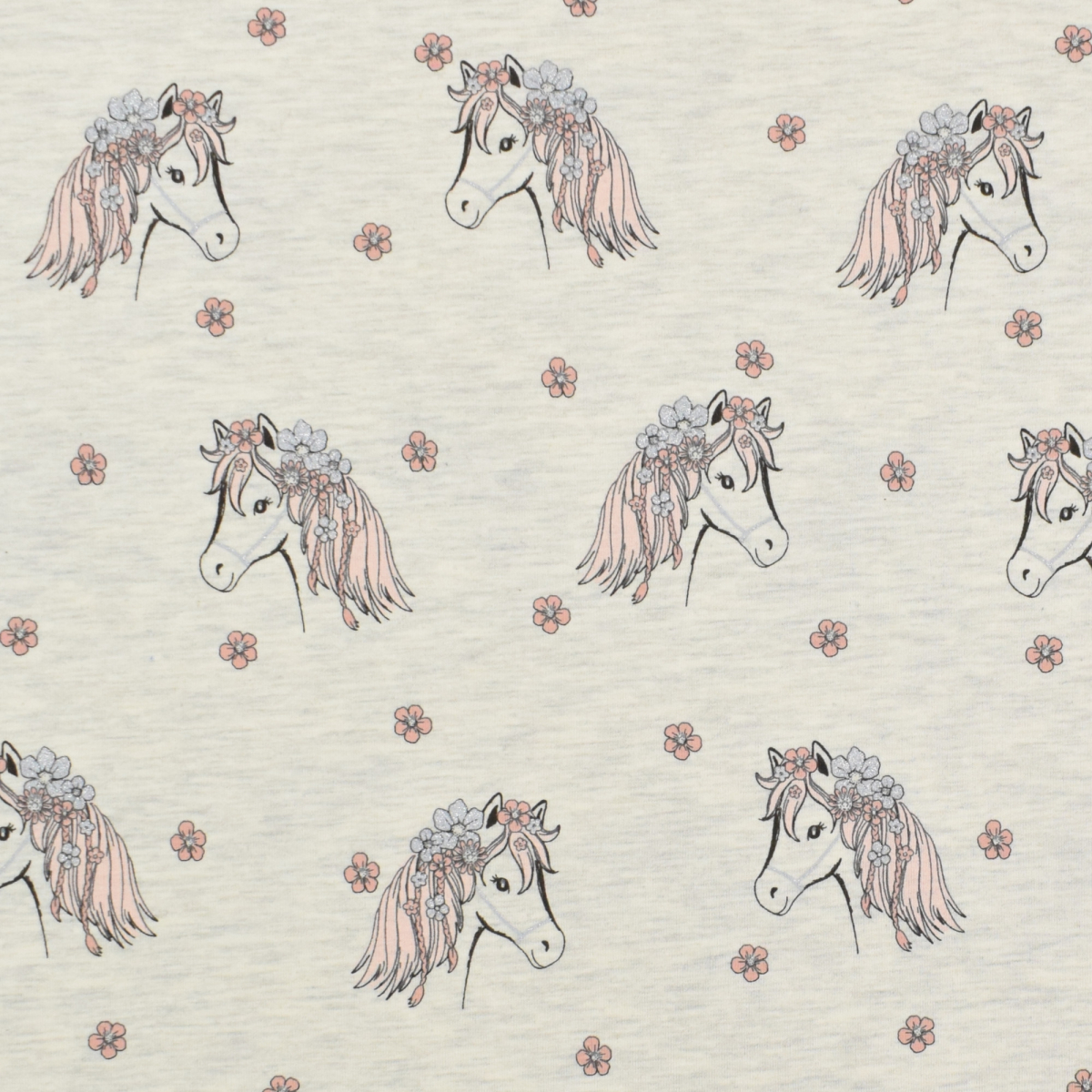Katoenjersey Glitter Horses, lichtgrijs gemêleerd Stoffen Hemmers