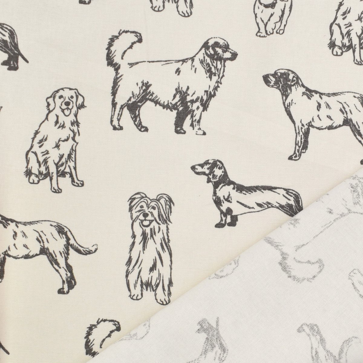 Tissu déco toile canvas Chiens Dogs, blanc cassé | Tissus Hemmers