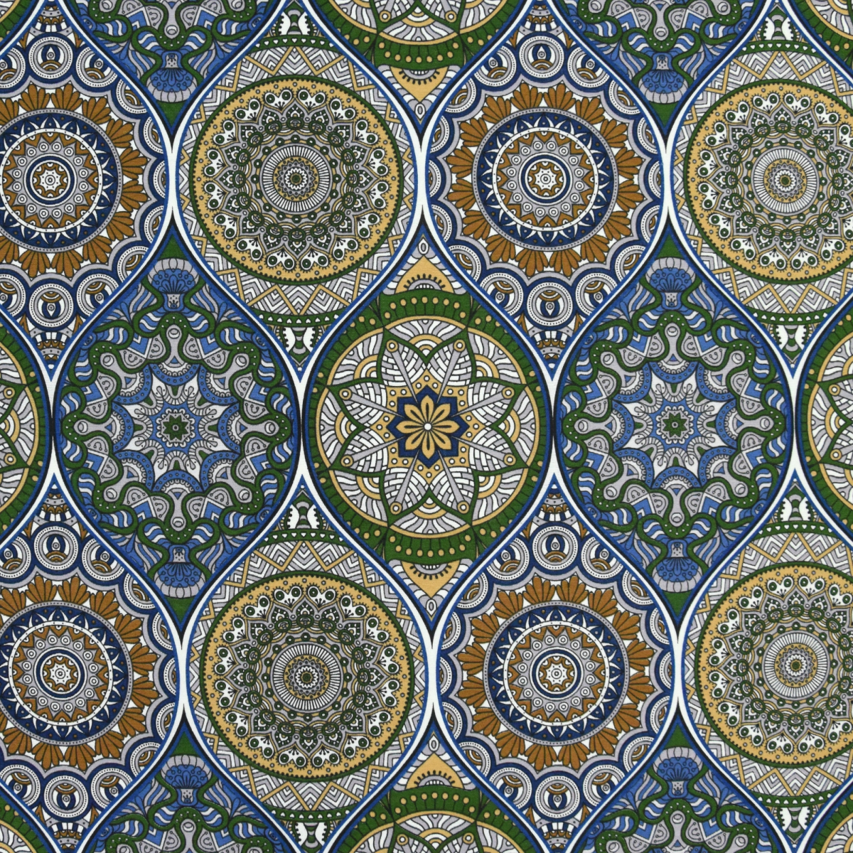 Blau-Lachs-Grün Ethno Boho Mandala Baumwoll Jersey Stoff Orientalische Kreise 