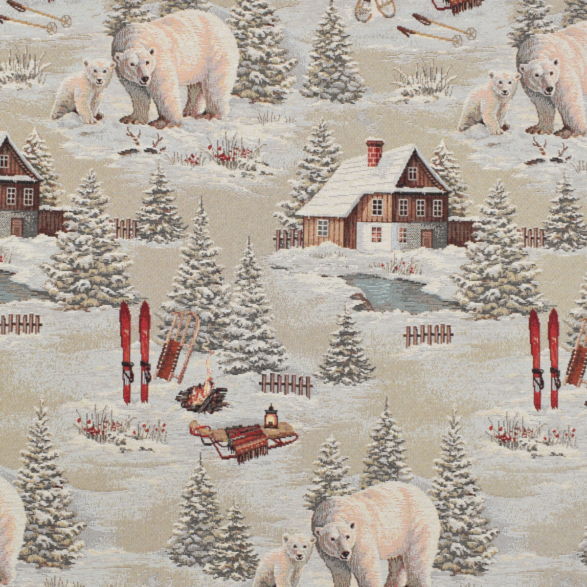 Tissu déco gobelin Noël Ours polaire Polar bear in town