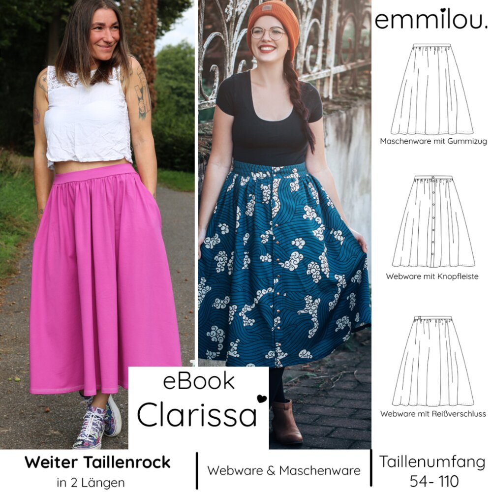 Ebook patron jupe plissée femme Clarissa Emmilou, en allemand