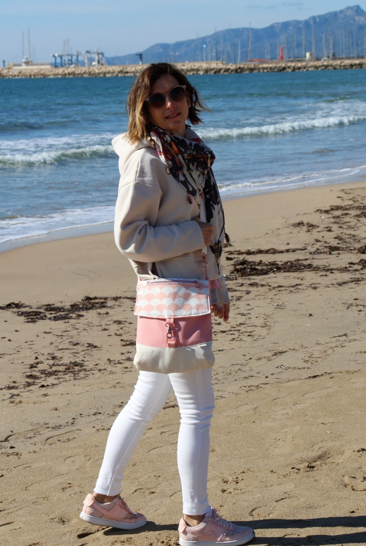 Sac De Plage En Maille Crochet Blanc Cassé À Franges