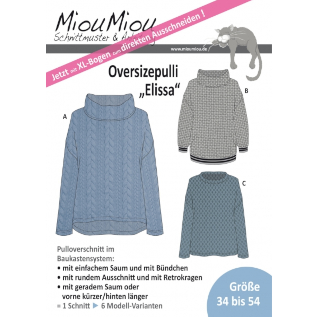Harmonisch Staan voor tussen Miou Miou Oversized trui Elissa, knip patroon A5, Duits | Stoffen Hemmers