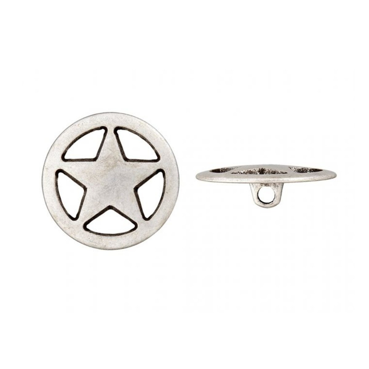 Shank button star in circle 23 mm, silver
