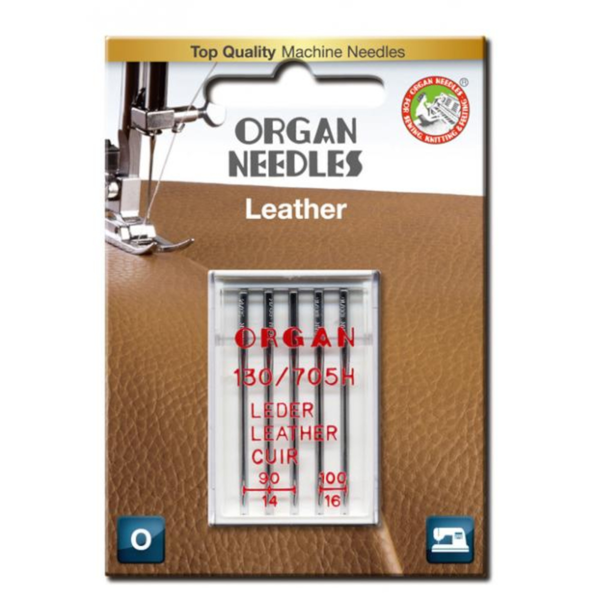 Organ Sewing Machine Needles 130/705 H, Leather 90-100