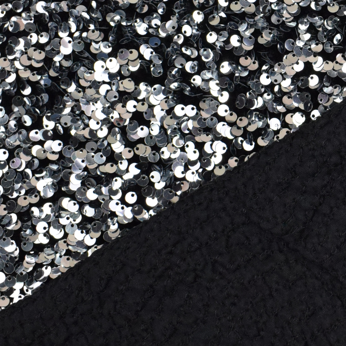 Tissu Velours noir Brodé en Fil Argent, Disponible au Mètre Couture