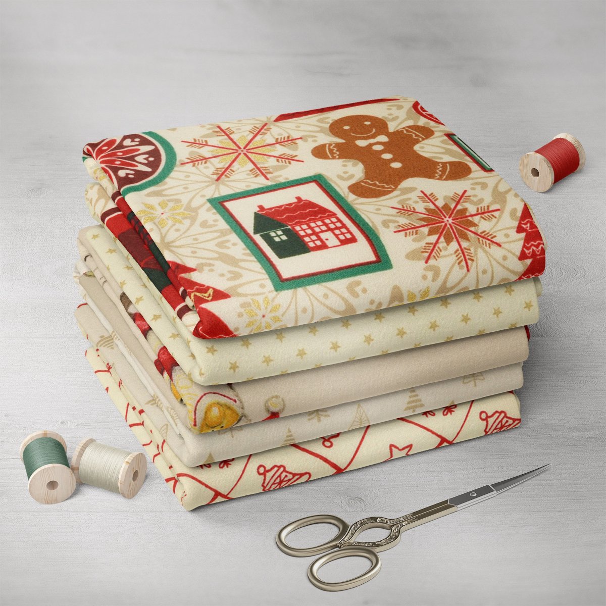 Patchwork & Quiltpaket 15 Weihnachten, creme Stoffe Hemmers