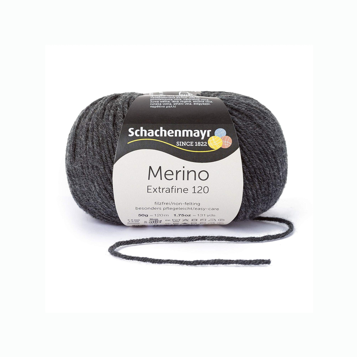 Schachenmayr Wool Merino Extrafine 120 50 g, charcoal-grey melange