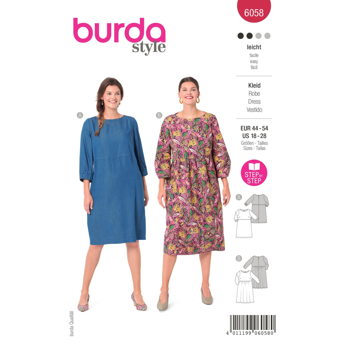 Burda 8379 sewing pattern dress sizes european 44-60 