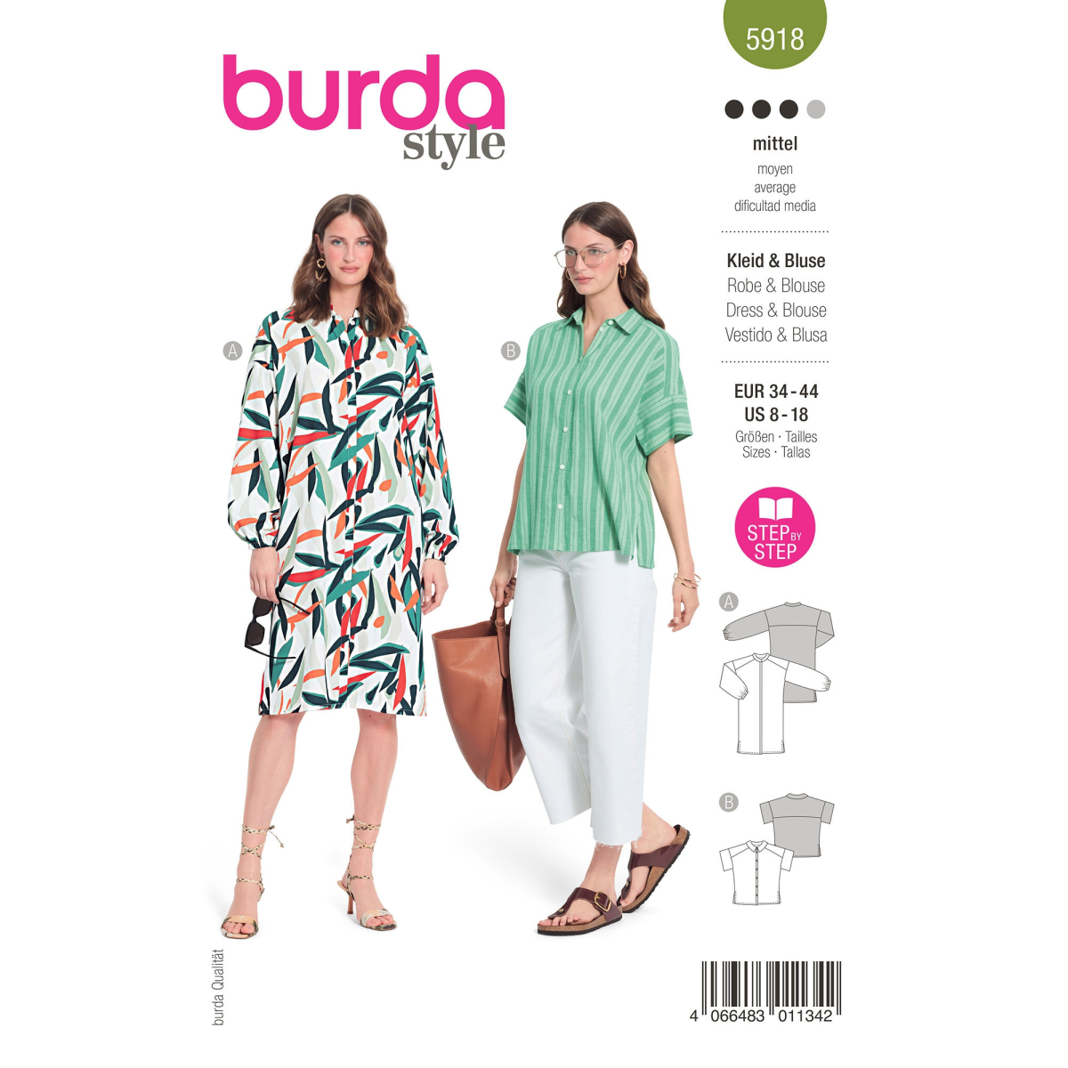 verzekering aansporing Moreel Naaipatroon jurk en blouse, Burda 5918, Nl/Dui/En/Fr | Stoffen Hemmers