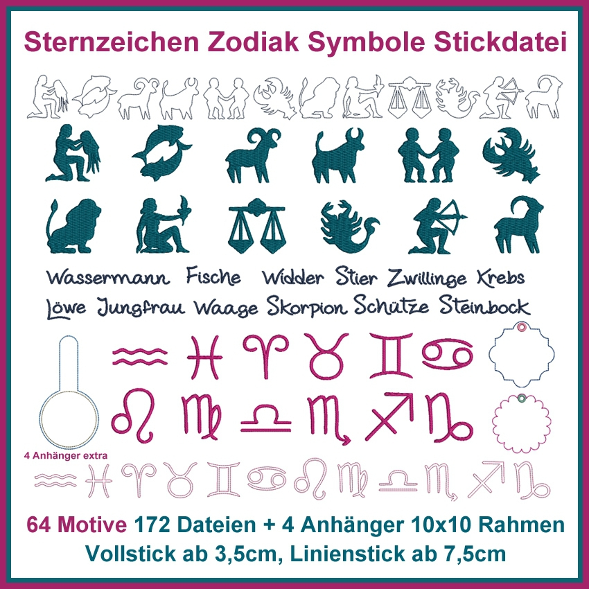 Stickdatei Rock Fabrics Zodiak Hemmers | Sternzeichen Queen