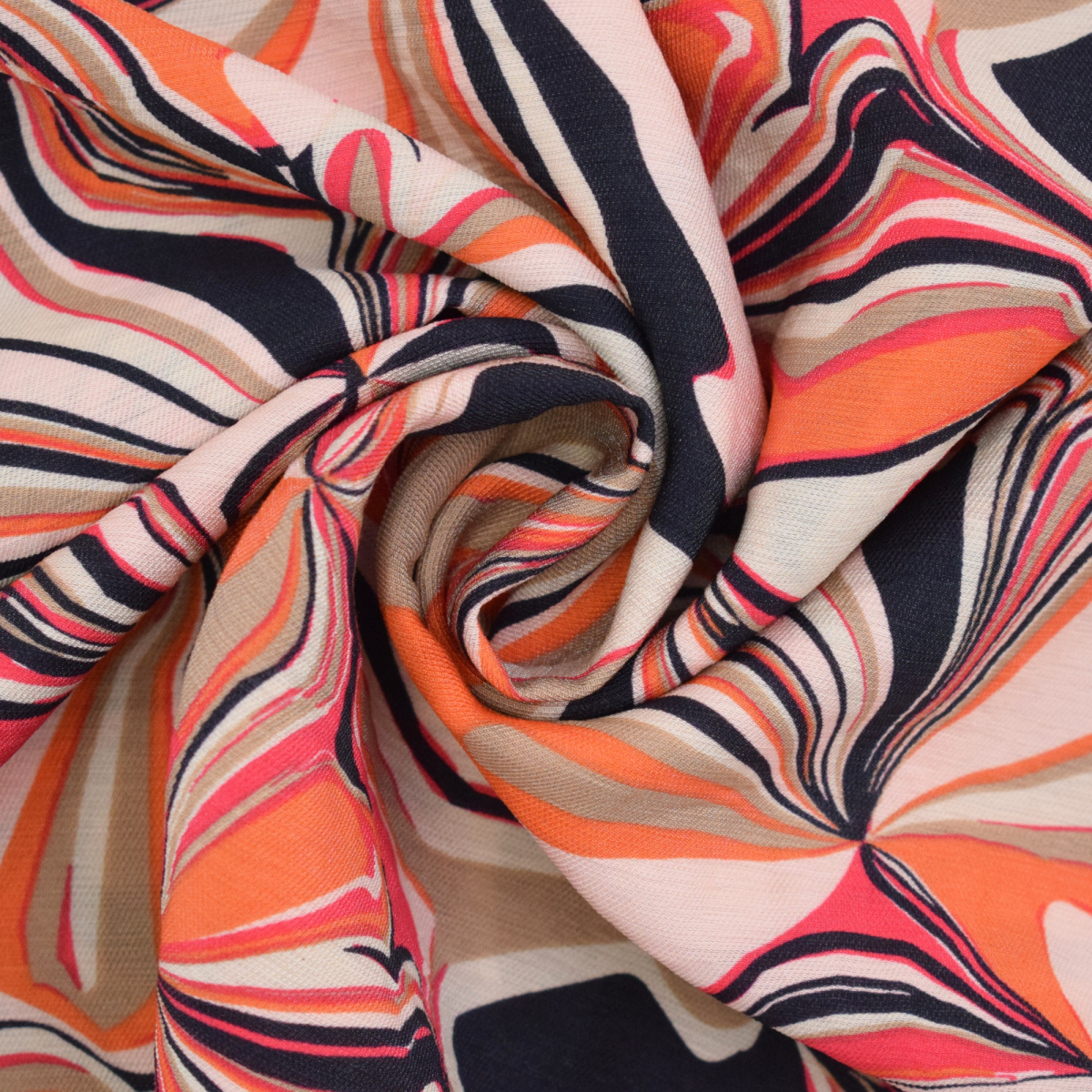 Tissu viscose sergé twill Fleurs abstraites Oil flowers orange