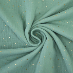 vaalgroen | Katoenen mousseline double gauze golden dots, vaalgroen