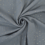 bleu fumée | Tissu double gaze de coton, Pois dorés, bleu fumée