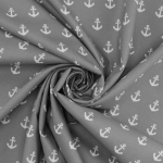 gris clair | Tissu coton popeline ancres marines cool, gris clair