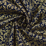 marineblauw | Popeline katoen Golden Leaves, marineblauw
