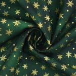 vert foncé | Tissu coton popeline Golden Snowflakes, vert foncé