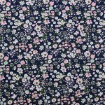bleu marine | Tissu coton popeline Fleurs Helena, bleu marine