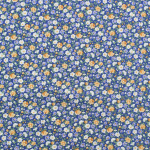bleu denim | Tissu coton popeline Fleurs Julia, bleu denim