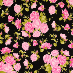 rose fuchsia - noir | Tissu coton popeline Lovely Rose, noir