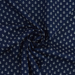bleu marine | Tissu coton popeline mini ancres marines, bleu marine