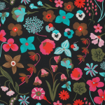 noir | Tissu coton popeline Nerida Hansen Fleurs Meadow Flower, noir