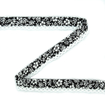 zwart - wit | Biaisband gebloemd met kant, zwart - wit 12 mm