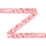 wit - roze | Biaisband gebloemd met kant, wit - roze 12 mm