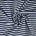 marineblauw | Katoenjersey little stripe love, marineblauw - wit