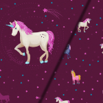 dunkelbeere | Baumwolljersey Malomi Panel Einhornsternenhimmel, dunkelbeere 145 x 80 cm