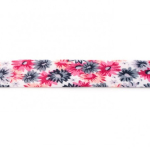 antraciet | Biaisband bloemen, 3 m., antracietgrijs - fuchsia
