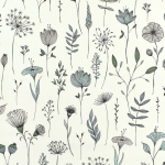 blanc cassé | Tissu déco semi panama Fleurs des champs, blanc cassé