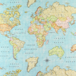 bleu clair | Tissu déco Ottoman Map of the World