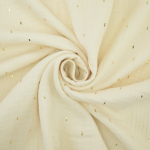 vanille | Tissu double gaze de coton plumetis doré, blanc vanille